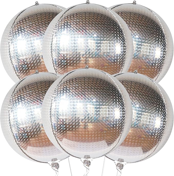 KatchOn, Large Silver Disco Ball Balloons - 22 Inch, Pack of 6 -