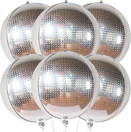 KatchOn, Large Silver Disco Ball Balloons - 22 Inch, Pack of 6 -