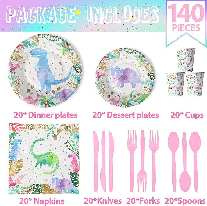 Pastel Dinosaur Party Supplies for 20 Guests Girl Dinosaur Birthday
