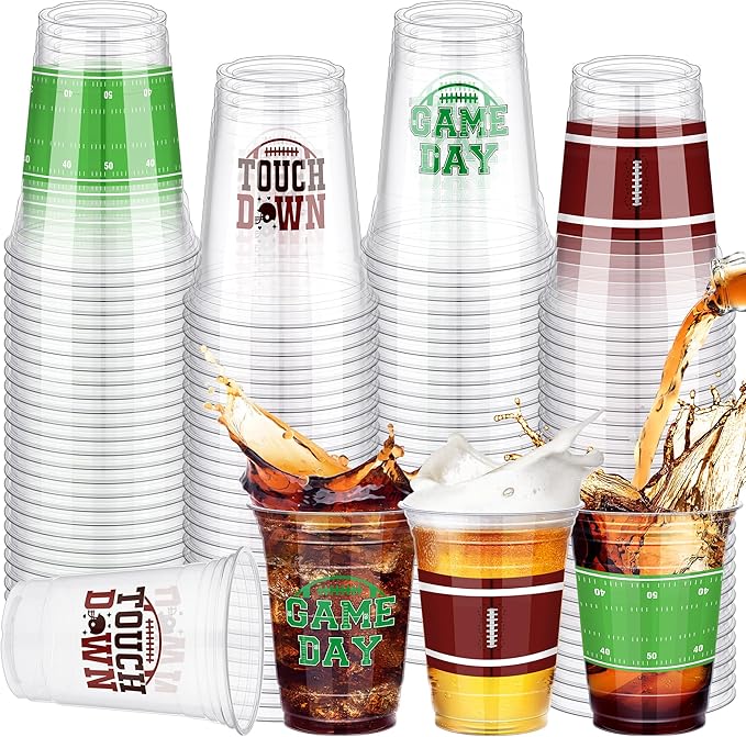 120 PCS Football Cups 16 OZ Disposable Plastic Football Party Cups