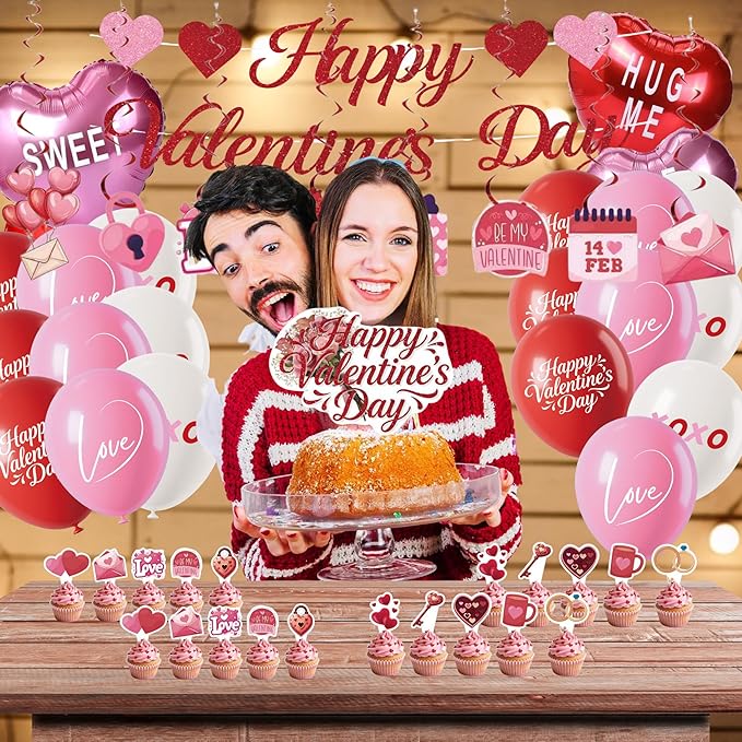 Happy Valentines Day Decorations Party Set Red Heart Decor Themed
