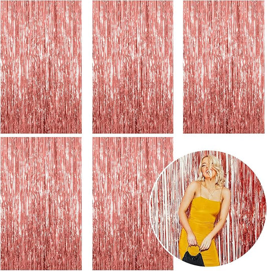 5 Pack Foil Curtain Backdrop Rose Gold Metallic Tinsel Foil Fringe