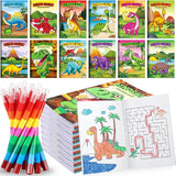 12 Dinosaur Mini Coloring Books Kids with 12 Stacking Crayons Dino
