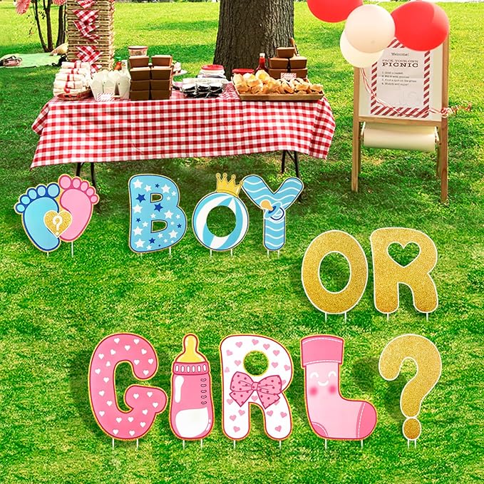 11 Pcs Gender Reveal Decorations Baby Shower Yard Signs with Stakes