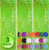 Voircoloria 3 Pack 3.3x8.2 Feet Neon Green Foil Fringe Backdrop