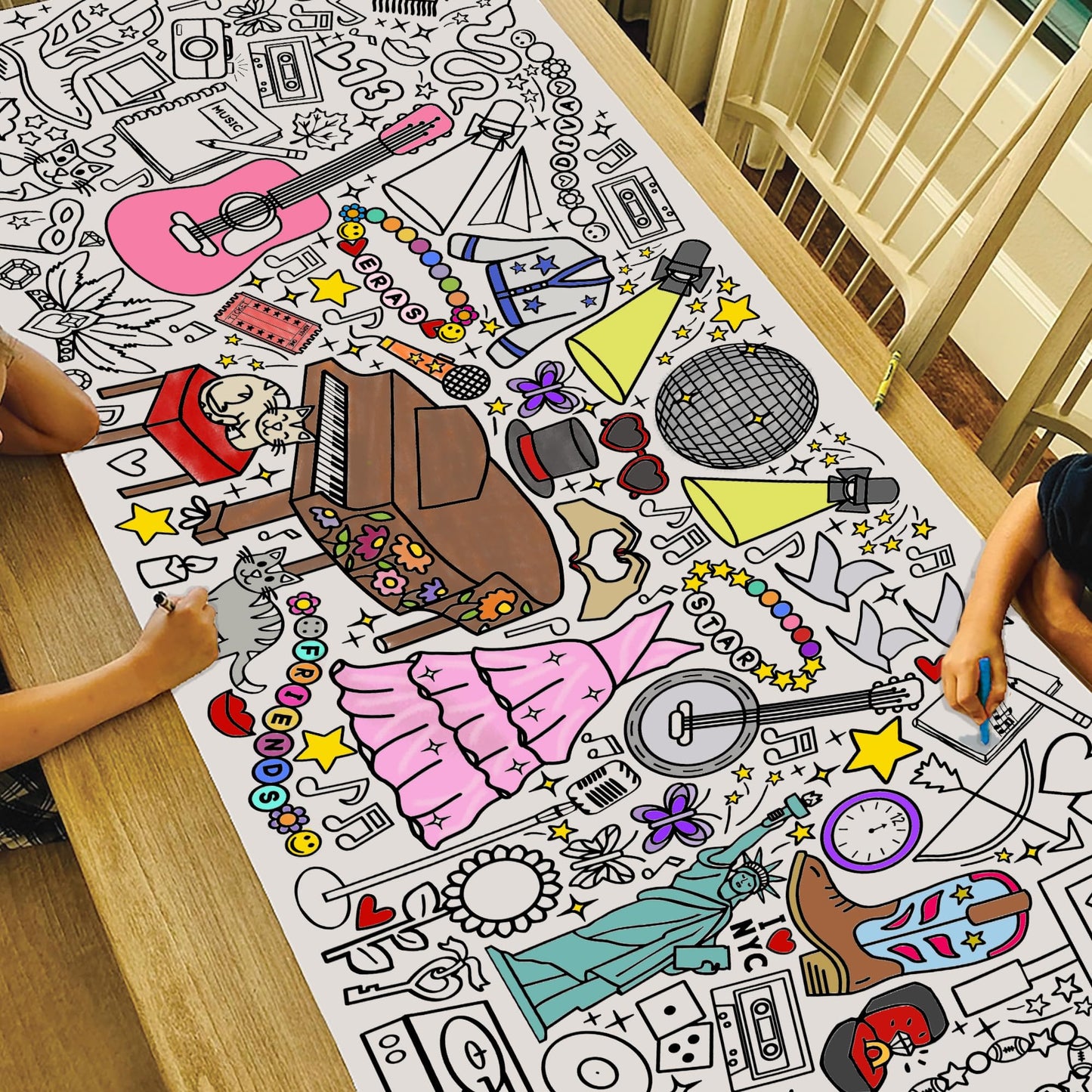 Tiny Expressions Eras Divas Coloring Tablecloth for Parties – Rolled,