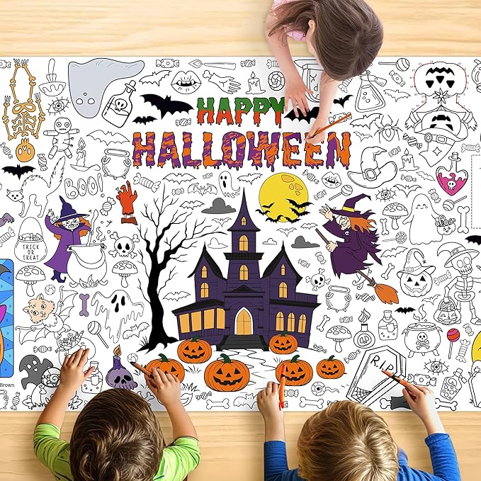 Giant Halloween Coloring Tablecloth for Kids Large 30x72 Inch Poster