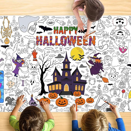 Giant Halloween Coloring Tablecloth for Kids Large 30x72 Inch Poster
