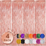 Voircoloria 4 Pack Rose Gold Foil Fringe Backdrop Curtains, Tinsel