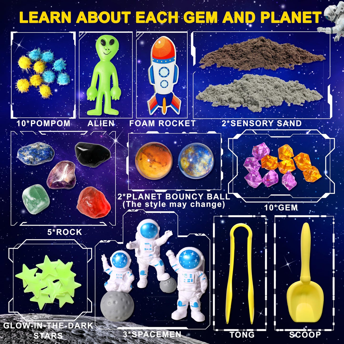 Galaxy Sensory bin, Gemstone Dig Kit,Galaxy Excavation Gem Kit with 5