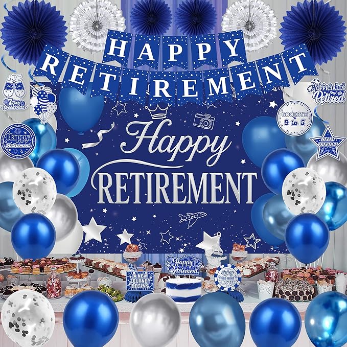 Holkcog Blue Retirement Party Decorations for Women, Silver Blue