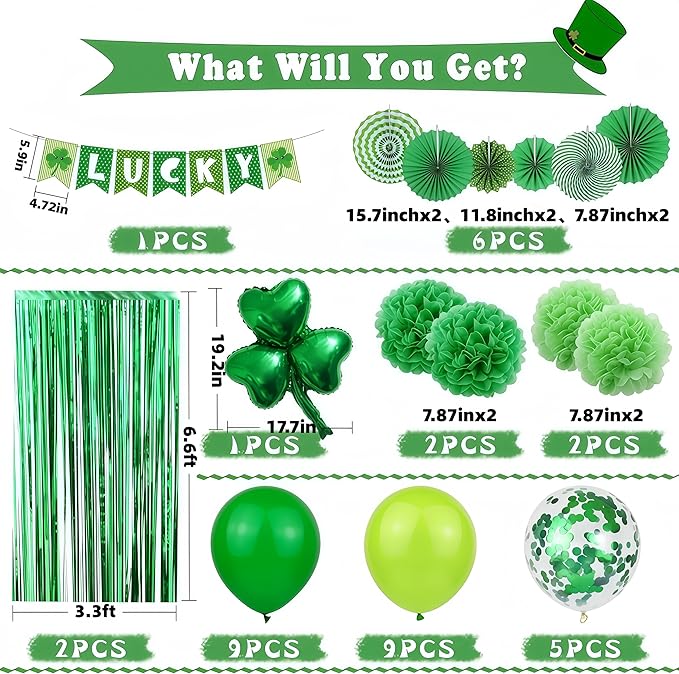 37 Pcs St Patricks Day Decorations Set Shamrock Lucky Banner Foil