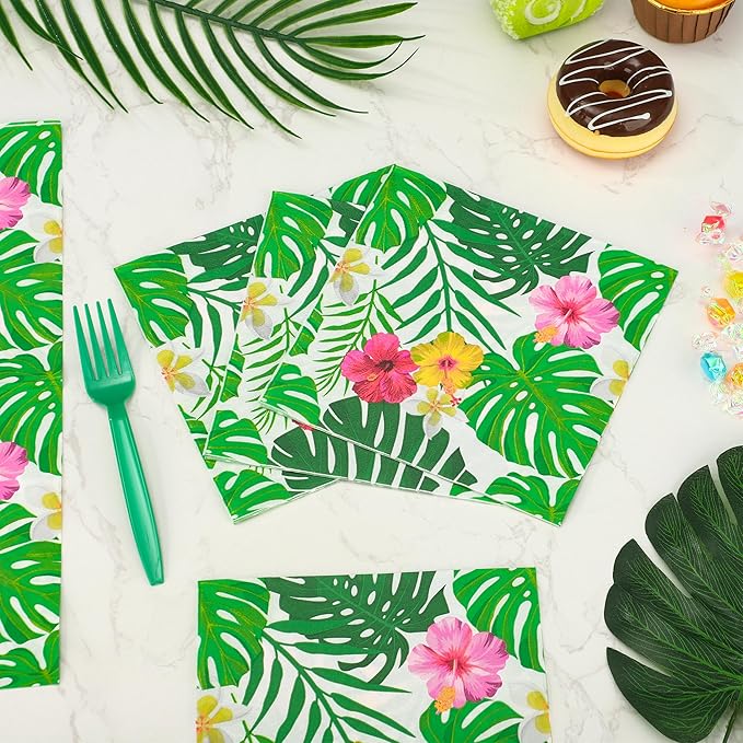 peony man 105 PCS Tropical Luau Party Supplies Hawaii Disposable