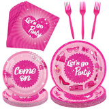 durony 96 Pieces Let's Go Party Supplies Serve 24 Guests Hot Pink