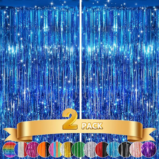 2Pack Blue Tinsel Backdrop Streamers, GCB Party Streamers Backdrop