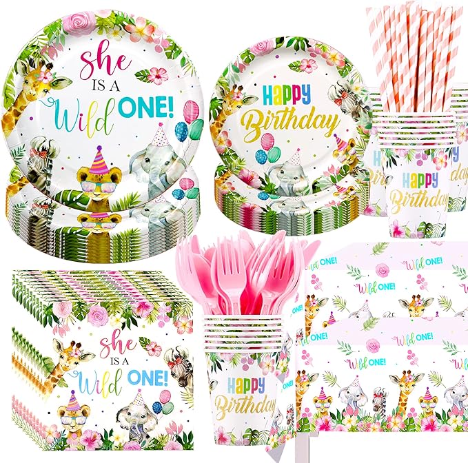 Wild One Birthday Decorations for Girl Tableware Jungle Safari