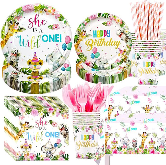 Wild One Birthday Decorations for Girl Tableware Jungle Safari