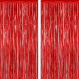 2 Pack Red Tinsel Backdrop, 3.28 FT x 7.05 FT Fringe Curtains, Red