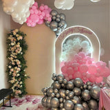 Pink and Silver Balloon Arch Kit, Pastel Pink and White Metallic