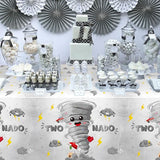 3Pcs Two Nado Party Tablecloths - Gray Tornado Birthday Party Table