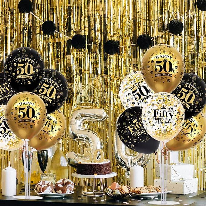4 Set Black Gold Balloon Stand Kit for Birthday Decorations for 50th