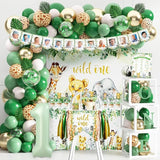 Wild One Birthday Decorations for Boys & Girls 114 Pcs Green Safari