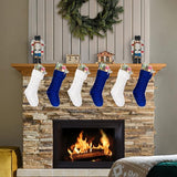 Christmas Stockings, 14 Inch White and Blue Cable Knitted Stockings