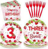 96Pcs Strawberry 3rd Birthday Party Supplies Three is So Sweet