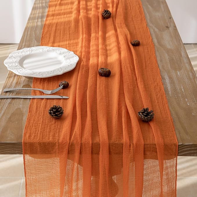 Keketoarrange 3pcs Orange Gauze Rustic Cheesecloth Table Runner 120