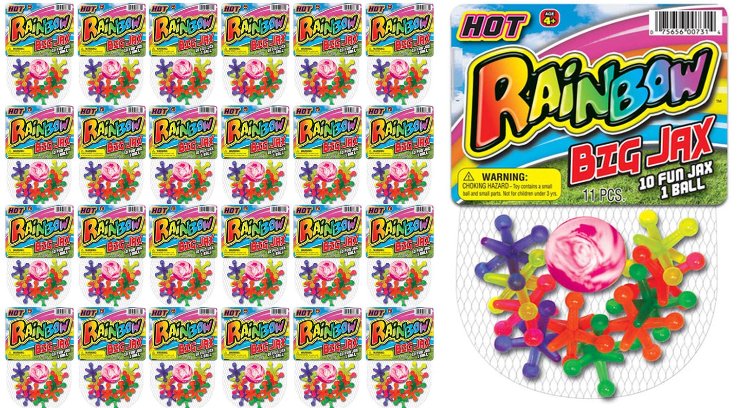 JA-RU Jumbo Jax Toy Set w/Rubber Ball (24 Jax Set) Rainbow Neon Color
