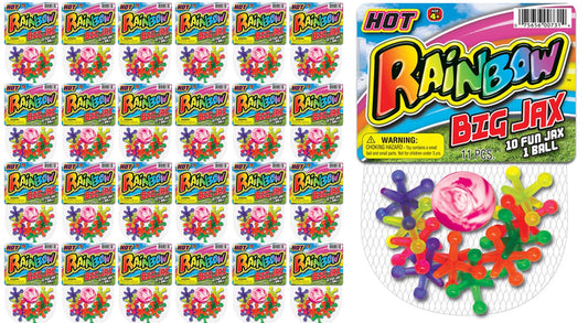 JA-RU Jumbo Jax Toy Set w/Rubber Ball (24 Jax Set) Rainbow Neon Color
