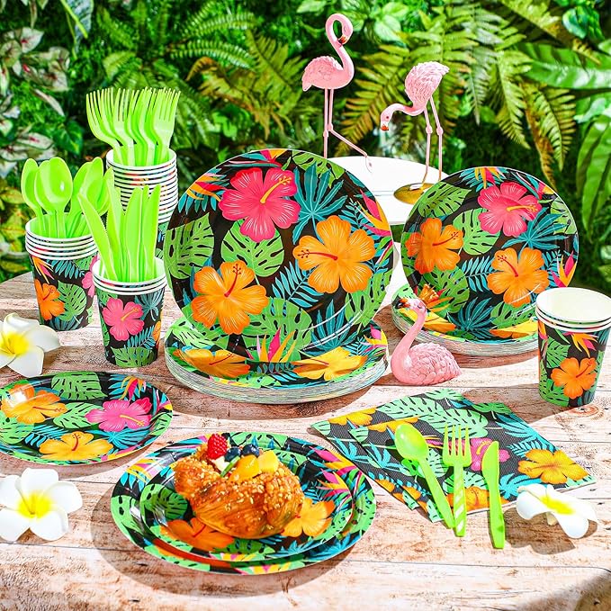 168 Pcs Tropical Nights Hawaiian Aloha Party Supplies 7 Inch 9 Inch