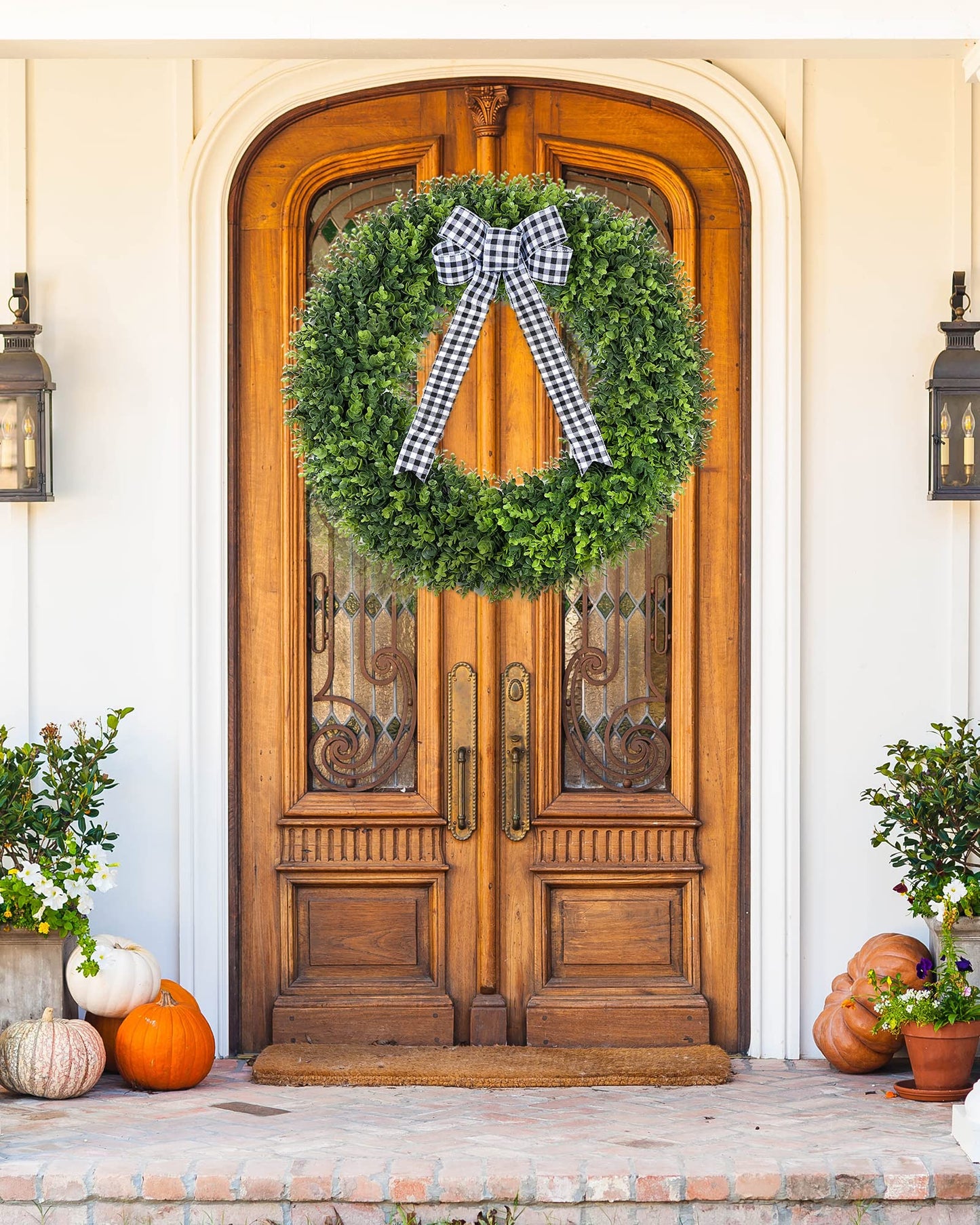 Vlorart 32" Faux Round Boxwood Wreath, Artificial Large Boxwood Wreath