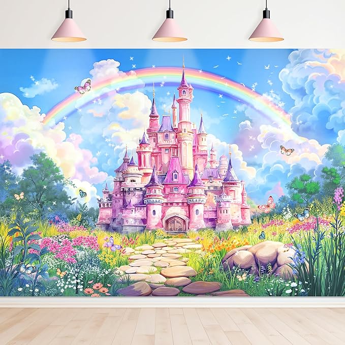 Newsely Princess Birthday Party Backdrop 7Wx5H Photography Castle
