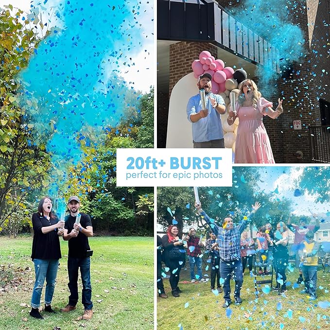 PrimePure Gender Reveal Confetti Cannon - Biodegradable Powder &