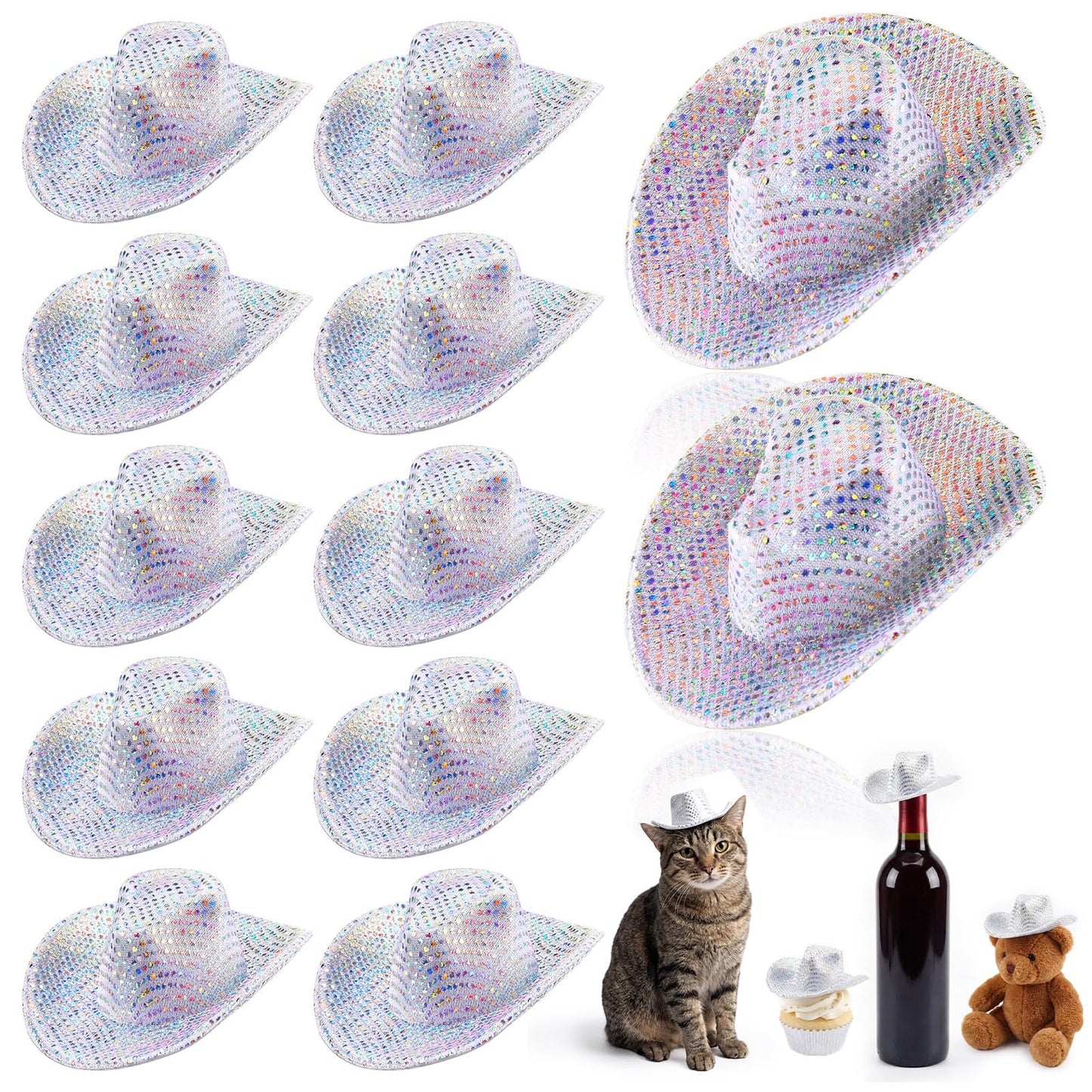 Sotiff Mini Disco Cowboy Hat Tiny Light up Holographic Space Hat Neon
