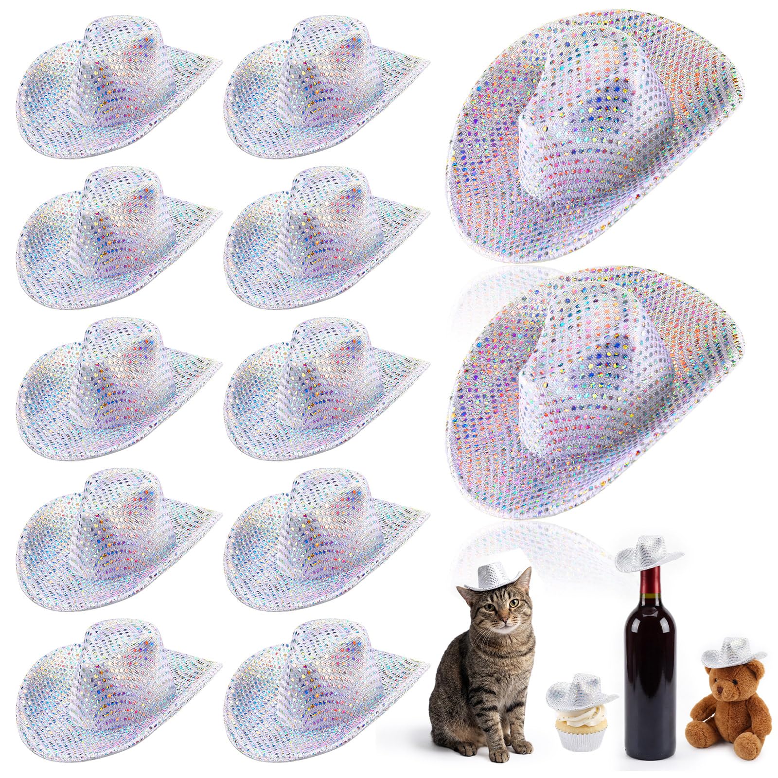 Sotiff Mini Disco Cowboy Hat Tiny Light up Holographic Space Hat Neon