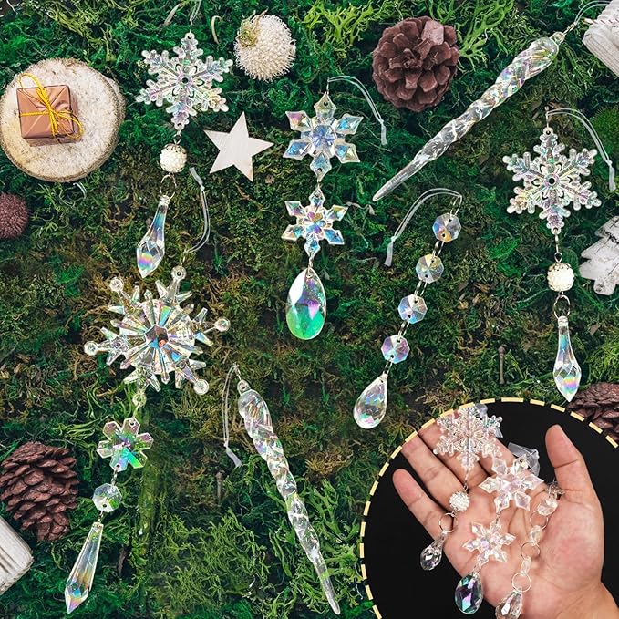 Christmas Tree Decorations Crystal Ornaments - 18pcs Iridescent