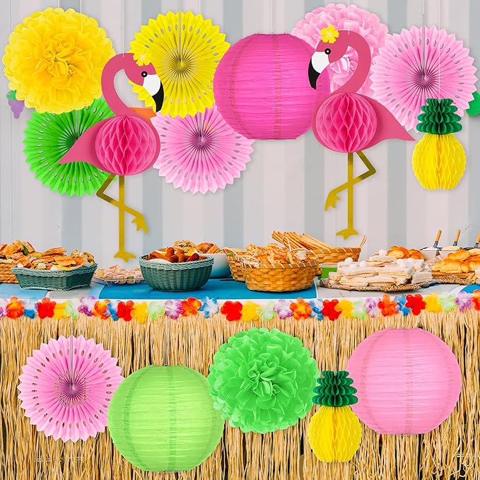 13PCS Hawaiian Party Decorations Luau Party Decorations Flamingo and