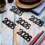 12 Pieces Glitter 2026 Centerpiece Sticks Black Double Sided 2026