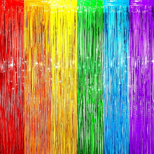 Voircoloria 2 Pack Rainbow Foil Fringe Backdrop Curtains, Tinsel