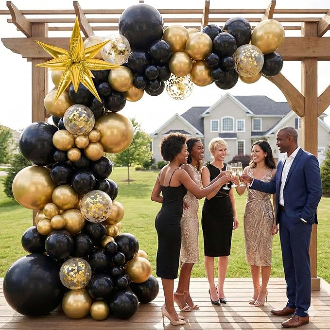 102pcs Black and Gold Balloon Garland Arch Kit with 2 Giant 3D