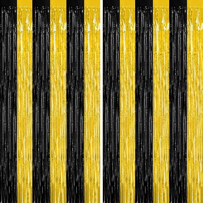 2 Pack Graduation Backdrop, 3.28 FT x 7.05 FT Black and Gold Foil