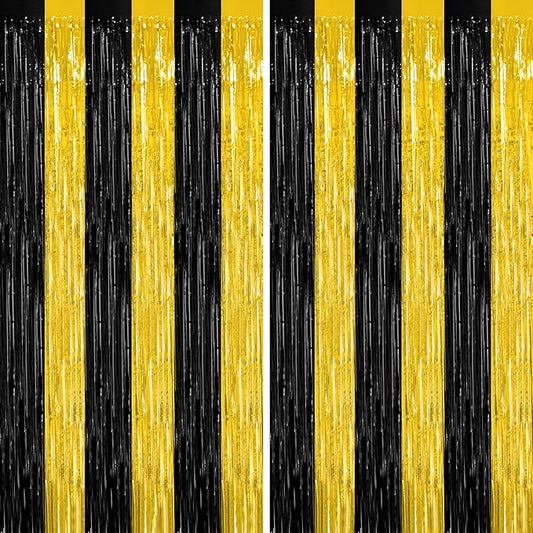2 Pack Graduation Backdrop, 3.28 FT x 7.05 FT Black and Gold Foil