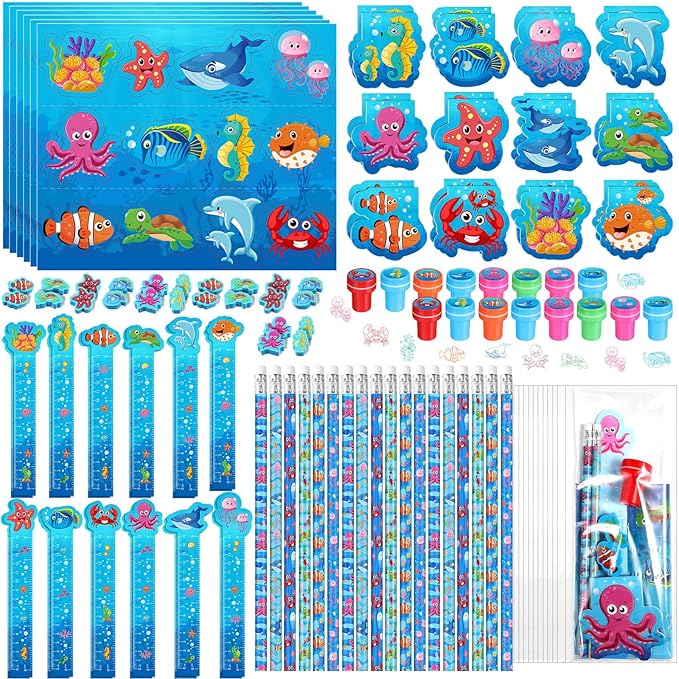 168 Pcs Under The Sea Stationery Ocean Themed Goodie Bag Stuffers