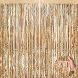 Champagne Gold Metallic Tinsel Foil Fringe Curtains, 2 Pack 3.3x8.3