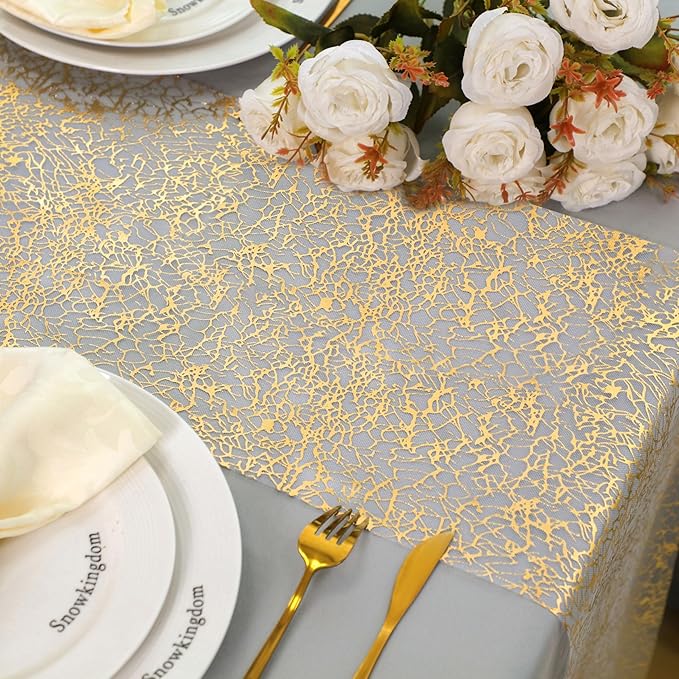Snowkingdom 20Ft Gold Table Runner, Golden Glitter Foil Metallic Thin