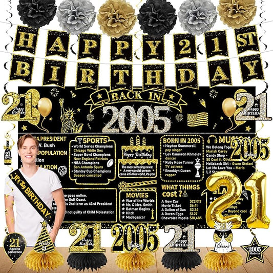21st Birthday Decorations for Him 21pcs the Year 2005 Banner Balloon