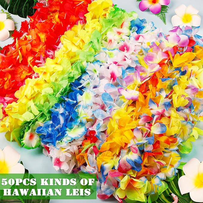50pcs Hawaiian Leis Decorations, Hawaiian Leis Bulk Flower Necklaces