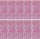 Pink Tinsel Foil Fringe Curtains Wavy Backdrop for Parties Sparkle